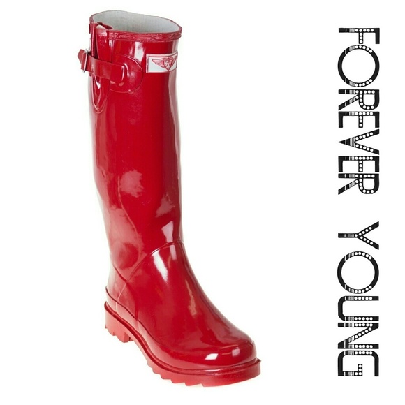 Women's Rainboots, Rubber Tall Rain Boots, RB-3106, Red - Picture 1 of 3